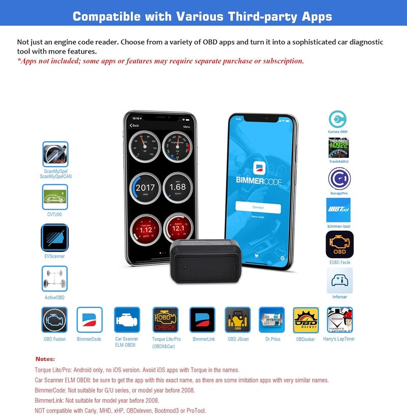 Veepeak OBDCheck BLE Bluetooth OBD II Scanner Car Check Engine Light Code Reader Diagnostic Scan Tool for iOS & Android - Image 3
