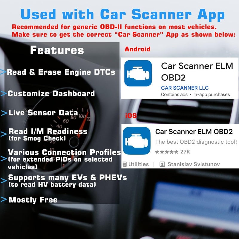 Veepeak OBDCheck BLE Bluetooth OBD II Scanner Car Check Engine Light Code Reader Diagnostic Scan Tool for iOS & Android - Image 2