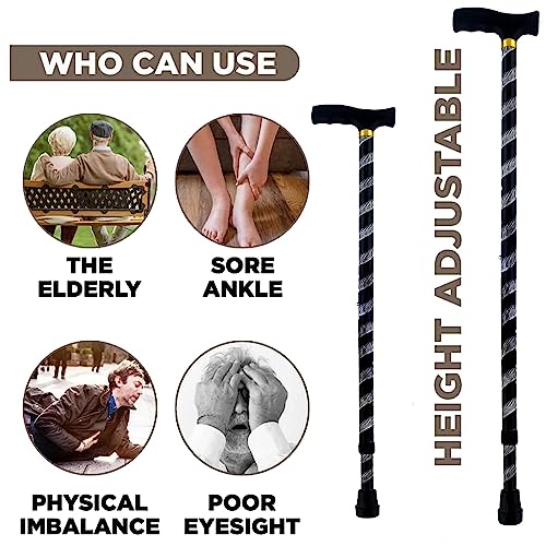 PAXMAX Black Carving Style Design Premium Aluminium Imported Walking Stick L Type Universal Size Old Age (Men & Women) (Black) - Image 3