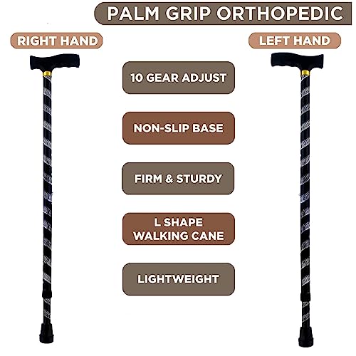 PAXMAX Black Carving Style Design Premium Aluminium Imported Walking Stick L Type Universal Size Old Age (Men & Women) (Black) - Image 2