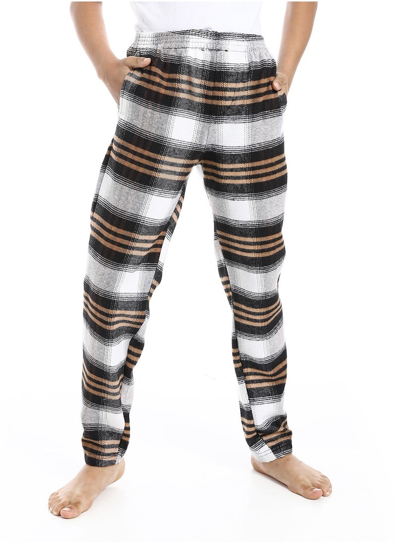 Andora - Regular fit Checkered Trousers For Boy's_Beige , Black & White - Image 1