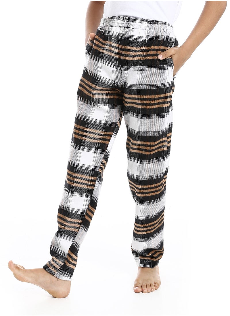 Andora - Regular fit Checkered Trousers For Boy's_Beige , Black & White - Image 1