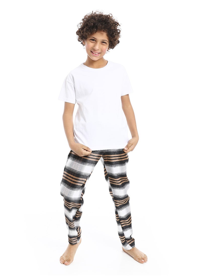 Andora - Regular fit Checkered Trousers For Boy's_Beige , Black & White - Image 1