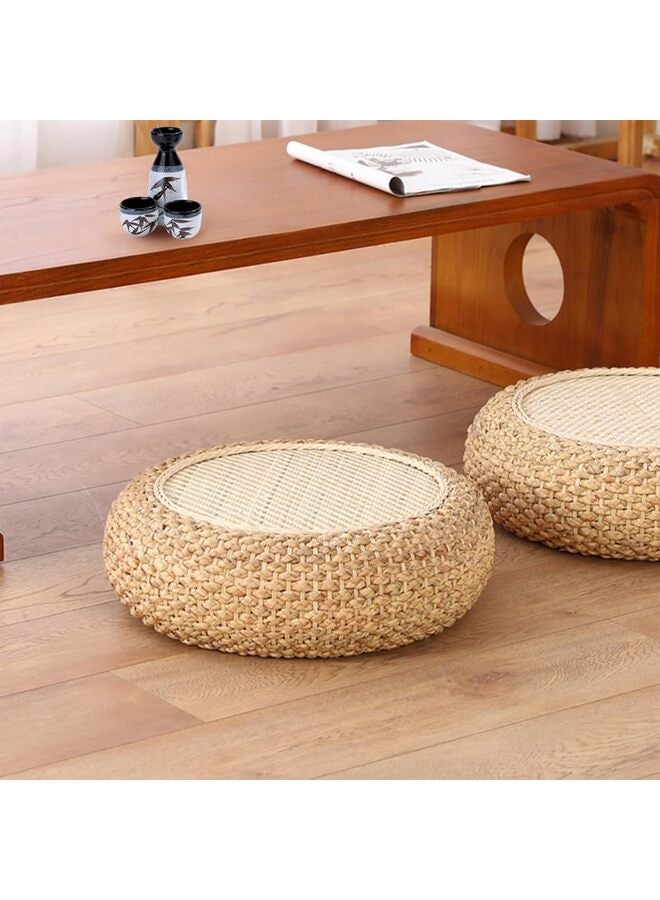 Round Straw Woven Seat Cushion, Handmade Straw Outdoor Picnic Pillow Tatami Seat Cushion Breathable Jute Round Braided Woven Pouf Ottoman Footstool for Indoor Outdoor, 19.5”x6.7” - Image 1