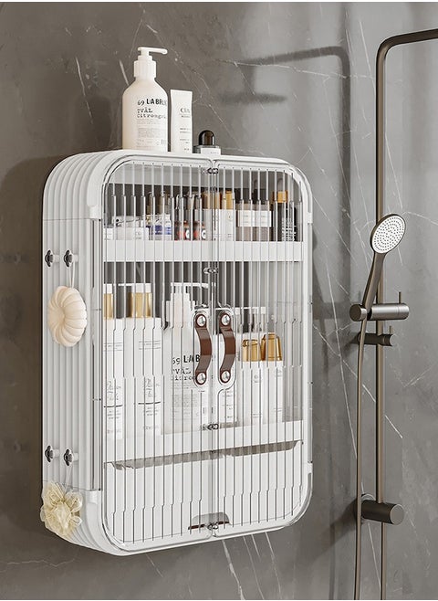3-Tier Wall Mounted Bathroom Organizer Bathroom Rack Bathroom shelf Makeups Organizer With Hooks and Drawer 53*43*13.5cm