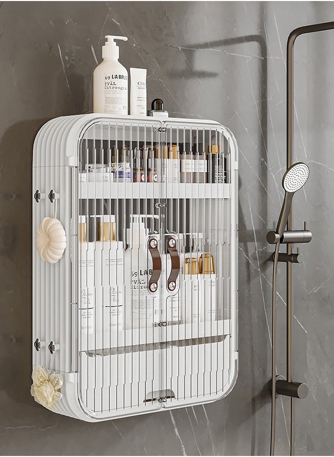 XiuWoo - 3-Tier Wall Mounted Bathroom Organizer Bathroom Rack Bathroom shelf Makeups Organizer With Hooks and Drawer 53*43*13.5cm - Image 1