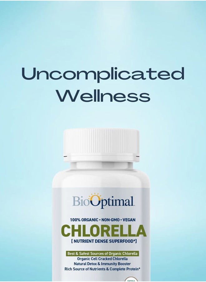 BioOptimal - Organic Chlorella Tablets - Organic, Non-GMO, No Additives or Fillers - 500mg Premium Quality Dietary Supplement with Vitamins, Minerals, & Antioxidants (120 Tablets) - Image 1