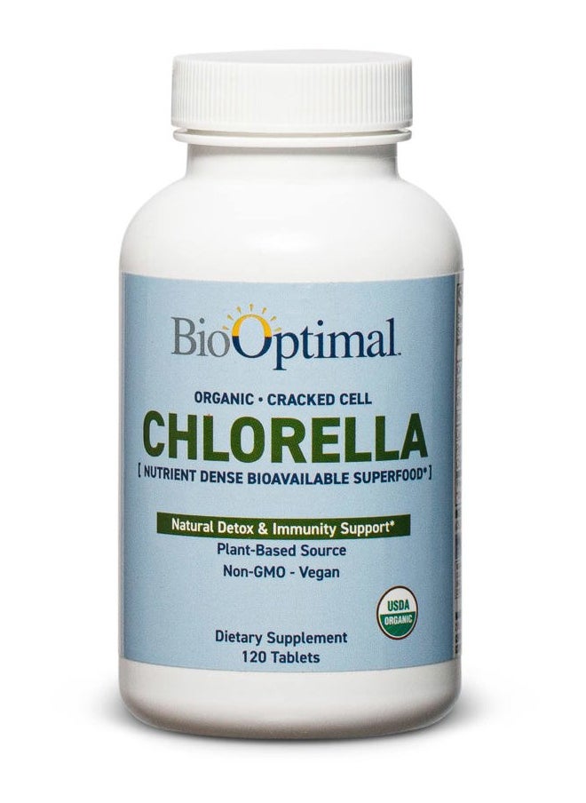 BioOptimal - Organic Chlorella Tablets - Organic, Non-GMO, No Additives or Fillers - 500mg Premium Quality Dietary Supplement with Vitamins, Minerals, & Antioxidants (120 Tablets) - Image 1