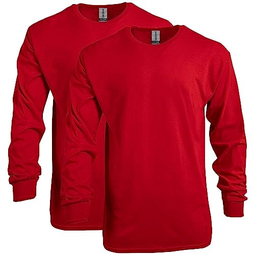 Gildan Adult Heavy Cotton Long Sleeve TShirt Style G5400 2Pack Red Small - Image 1