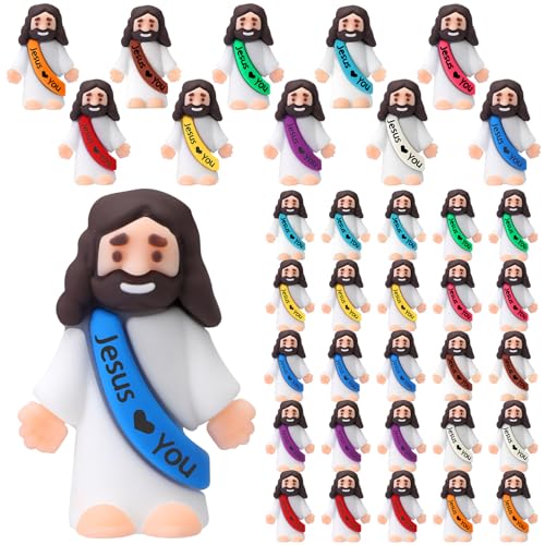 Bememo 25 Pcs Little Jesus Figures Mini Jesus Loves You Figures Original Design Multicolor Tiny Easter Figurines to Hide and Seek Religious Gifts for Easter Egg StuffersFulgent Color - Image 1