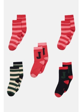 Tchibo Kids Girl 5 Pairs Stripe And Printed Socks, Multicolor  - Image 1