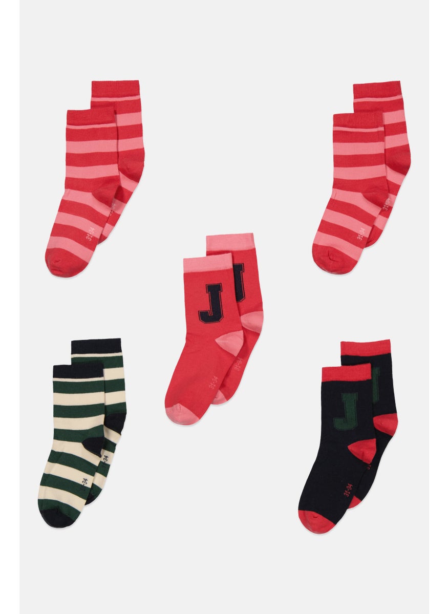 Tchibo Kids Girl 5 Pairs Stripe And Printed Socks, Multicolor  - Image 1