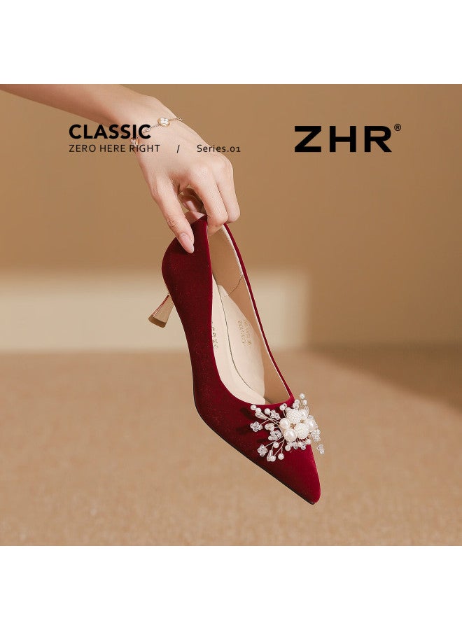 Zhr Zez High Heels Women New Pointed Toe Stiletto Wedding Shoes Bridal Comfortable Red Cv13 Size 39 - Image 3