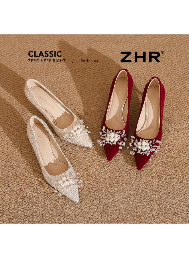 Zhr Zez High Heels Women New Pointed Toe Stiletto Wedding Shoes Bridal Comfortable Red Cv13 Size 39 - Image 4