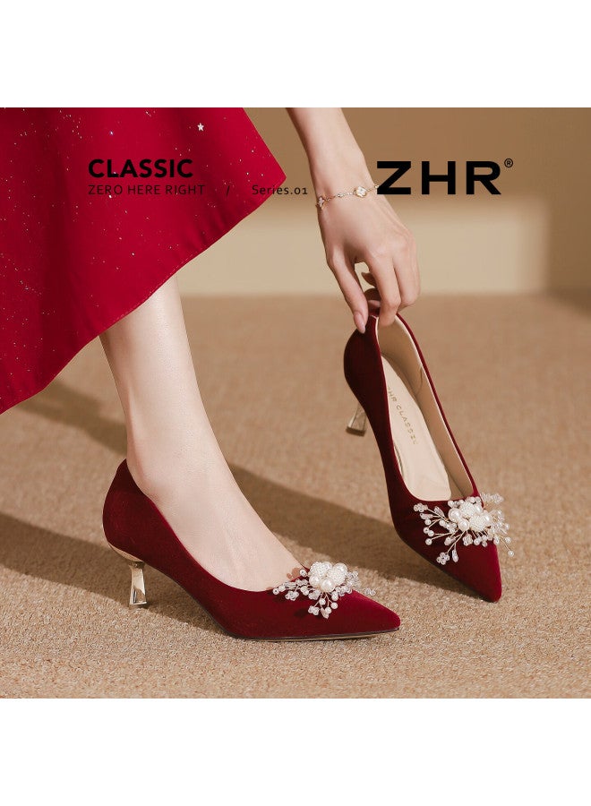 Zhr Zez High Heels Women New Pointed Toe Stiletto Wedding Shoes Bridal Comfortable Red Cv13 Size 39 - Image 1