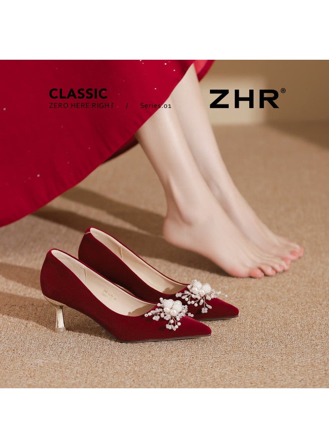 Zhr Zez High Heels Women New Pointed Toe Stiletto Wedding Shoes Bridal Comfortable Red Cv13 Size 39 - Image 2