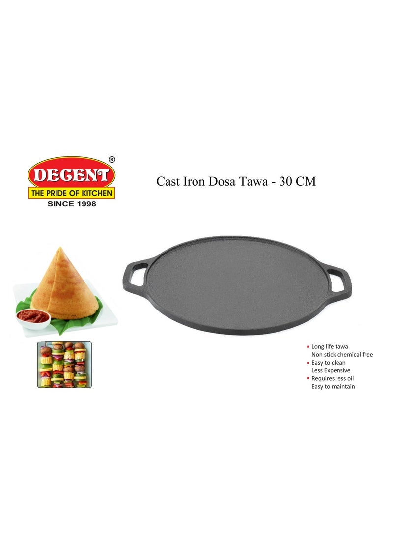 Decent Cast Iron Dosa Tawa – Cast Iron Tawa Flat for Roti & Chappathi, Cast Iron Tawa for Gas & Induction Stove | Pre-Seasoned Cast Iron Pan, Crepe Pan for Multi-Cuisine Cooking | 30 cm - Image 3
