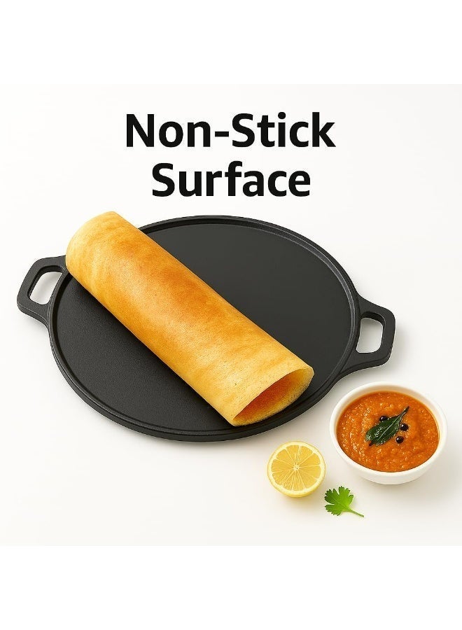Decent Cast Iron Dosa Tawa – Cast Iron Tawa Flat for Roti & Chappathi, Cast Iron Tawa for Gas & Induction Stove | Pre-Seasoned Cast Iron Pan, Crepe Pan for Multi-Cuisine Cooking | 30 cm - Image 2