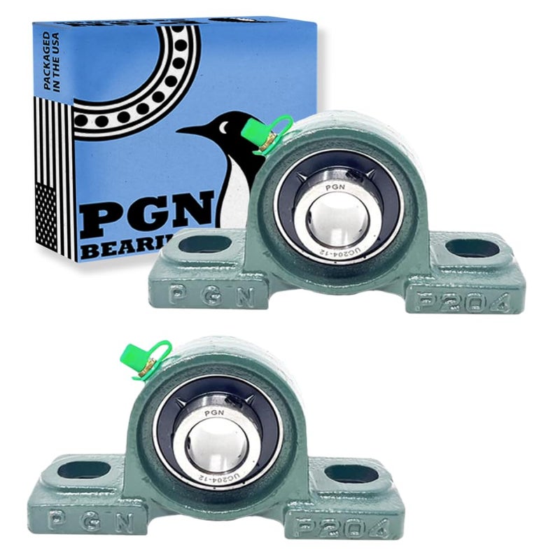 PGN Bearings Pgn Ucp204-12 Pillow Block Bearing - Pack Of 2 Mounted Pillow Block Bearings - Chrome Steel Bearings With 3/4"" Bore - Self Alignment - Image 1