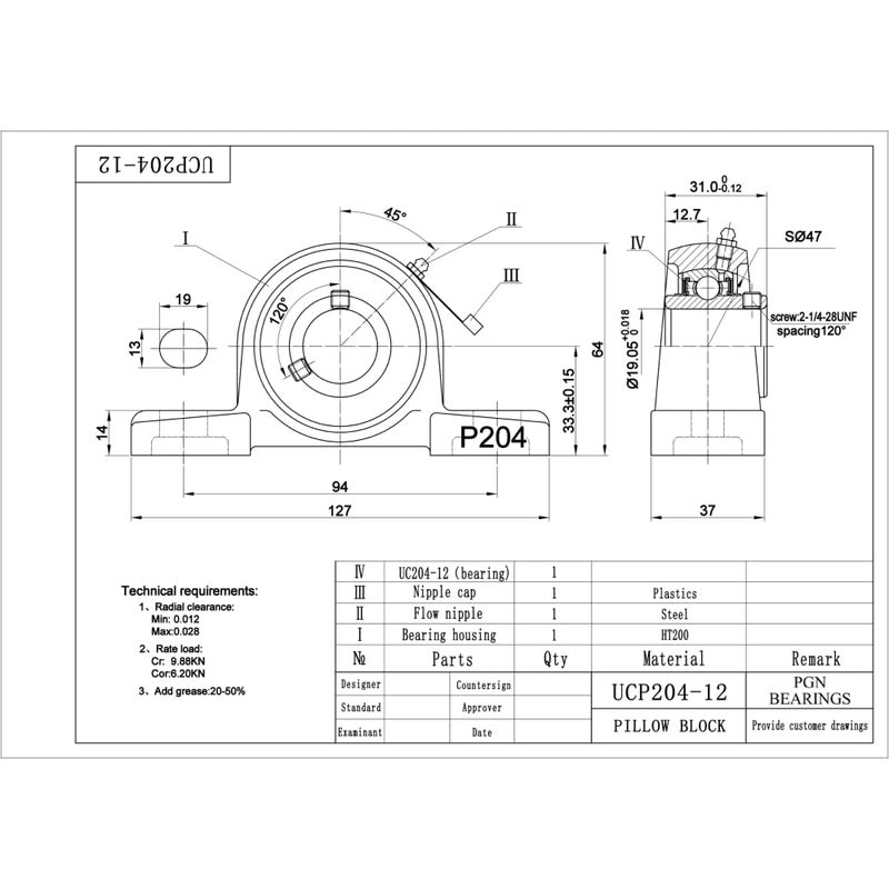 PGN Bearings Pgn Ucp204-12 Pillow Block Bearing - Pack Of 2 Mounted Pillow Block Bearings - Chrome Steel Bearings With 3/4"" Bore - Self Alignment - Image 2