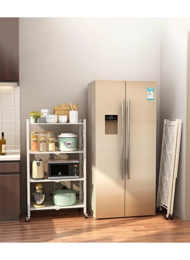 Egg Kitchen Storage Rack and Heavy Duty Metal Shelving Unit on Rolling Cart for Garage, Kitchen, Basement, Pantry, 4-Tier Thick Foldable Storage Shelves with Wheels, Large Capacity, White - Image 5