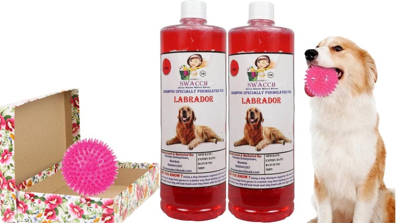 swacch Shampoo | Puppy Safe Shampoo | PH Balanced | Ditch to Itch for Labrador Dog Shampoo 2 Litre (Strawberry) + Spike Ball Chew Toy Combo Pack - Image 1
