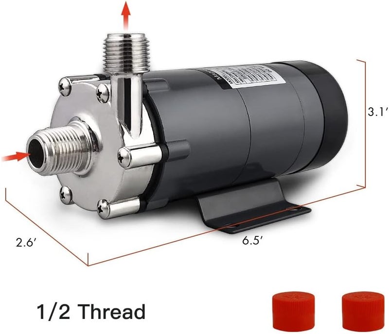 Ferroday Wort Brewing Pump, Stainless Head Magnetic Drive Brew Food Safe Water High Temp Homebrew Beer Pump with 1/2" NPT Thread - Image 5