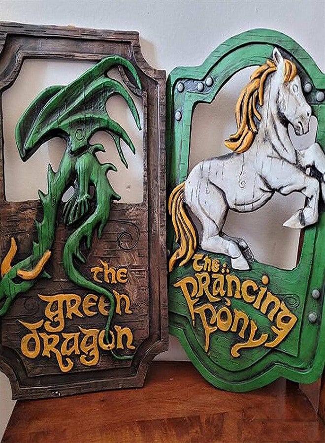DFYOP Lord of The Rings The Prancing Pony and The Green Dragon Pub Signs Set, Funny bar Signs, Pub Bar Home Decorative Wall Sign and Plaques for Front Door Hanging Sign - Image 2