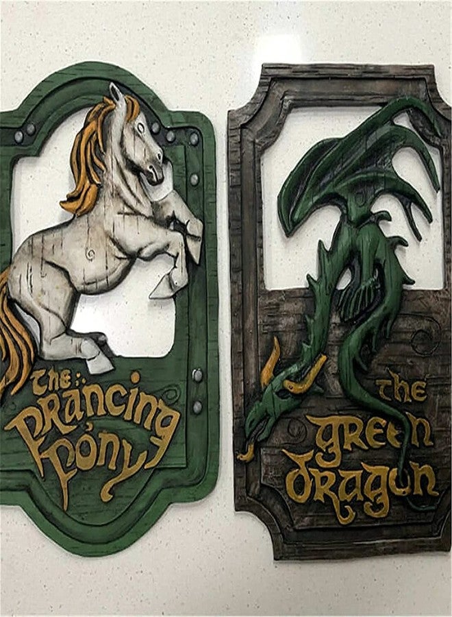 DFYOP Lord of The Rings The Prancing Pony and The Green Dragon Pub Signs Set, Funny bar Signs, Pub Bar Home Decorative Wall Sign and Plaques for Front Door Hanging Sign - Image 1