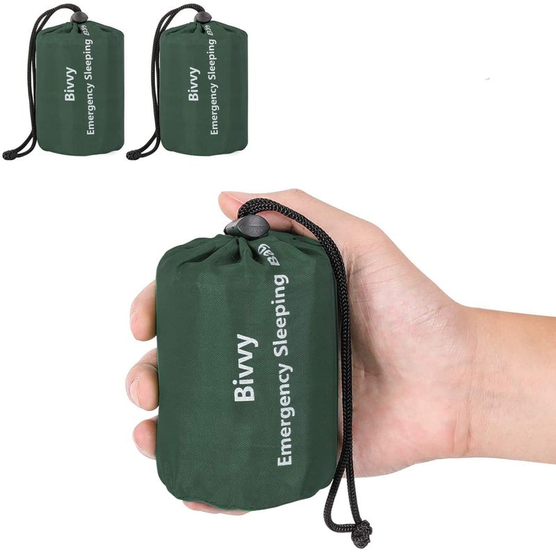 Zmoon Emergency Sleeping Bag 2 Pack Lightweight Survival Sleeping Bags Thermal Bivy Sack Portable Emergency Blanket for Camping, Hiking, Outdoor, Activities (Green) - Image 1