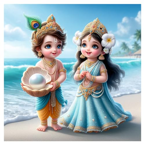 Decals Creation Krishna With Radha And Wall Poster For Living Room, Kids Room, Pooja Room (Size - 41CM X41CM) - Image 1