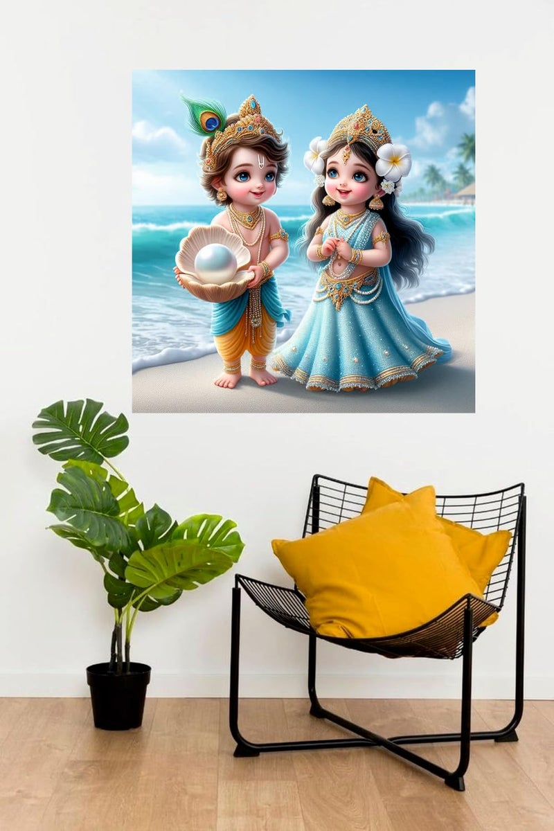 Decals Creation Krishna With Radha And Wall Poster For Living Room, Kids Room, Pooja Room (Size - 41CM X41CM) - Image 3