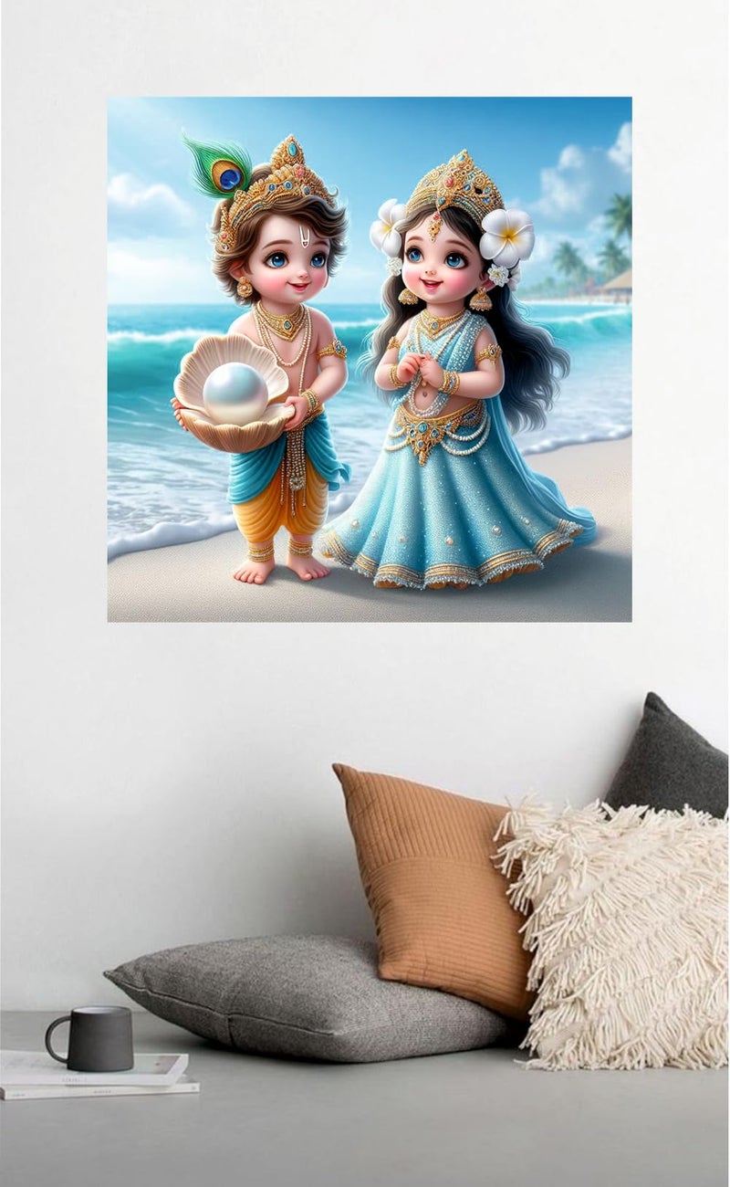 Decals Creation Krishna With Radha And Wall Poster For Living Room, Kids Room, Pooja Room (Size - 41CM X41CM) - Image 2