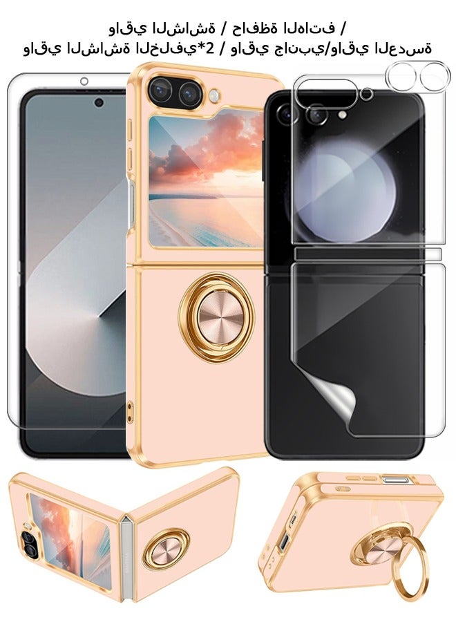 Wffo 8-in-1 - For Samsung Galaxy Z Flip 6 Case [with 360° Rotatable Ring Holder][Support Magnetic Car Mount] - Screen Protector / Camera Lens Protector / Screen Protector on the Back / Side Protector - TPU Drop Protection - Full Body Protection Shock Case - Pink - Image 1
