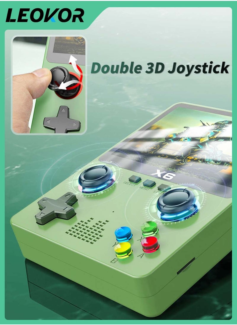LEOKOR - X6 Handheld Retro Gaming Console,Handheld Game Console Built-in 32GB,10000+ Classic Games,3.5-inch OCA IPS Screen,Dual 3D Joystick,11 Emulators,Handheld Gam Console Support TV Output（Green） - Image 1