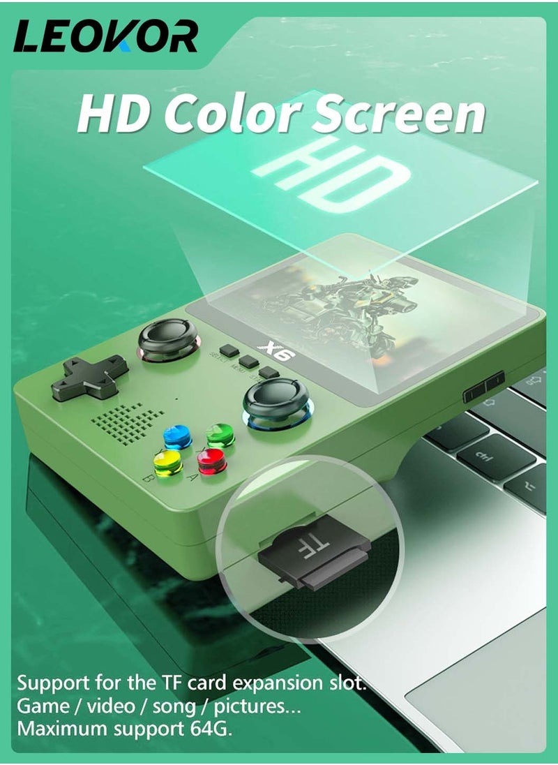 LEOKOR - X6 Handheld Retro Gaming Console,Handheld Game Console Built-in 32GB,10000+ Classic Games,3.5-inch OCA IPS Screen,Dual 3D Joystick,11 Emulators,Handheld Gam Console Support TV Output（Green） - Image 1