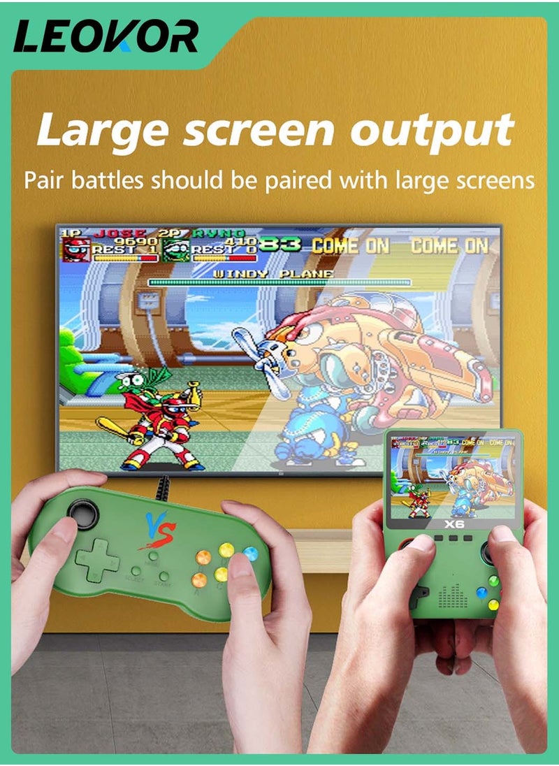 LEOKOR - X6 Handheld Retro Gaming Console,Handheld Game Console Built-in 32GB,10000+ Classic Games,3.5-inch OCA IPS Screen,Dual 3D Joystick,11 Emulators,Handheld Gam Console Support TV Output（Green） - Image 1