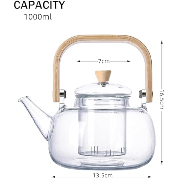 MedMad Glass TeapotStovetop Safe Clear Tea Kettle With Infuser1000MlFor Blooming Flower Tea And Loose Leaf Tea Maker Set - Image 2