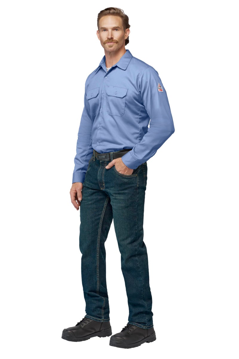 Bulwark FR Bulwark Men's Flame Resistant 7 oz Cotton Work Shirt with Sleeve Vent, Light Blue, Small - Image 5