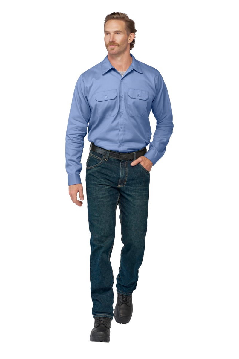 Bulwark FR Bulwark Men's Flame Resistant 7 oz Cotton Work Shirt with Sleeve Vent, Light Blue, Small - Image 1