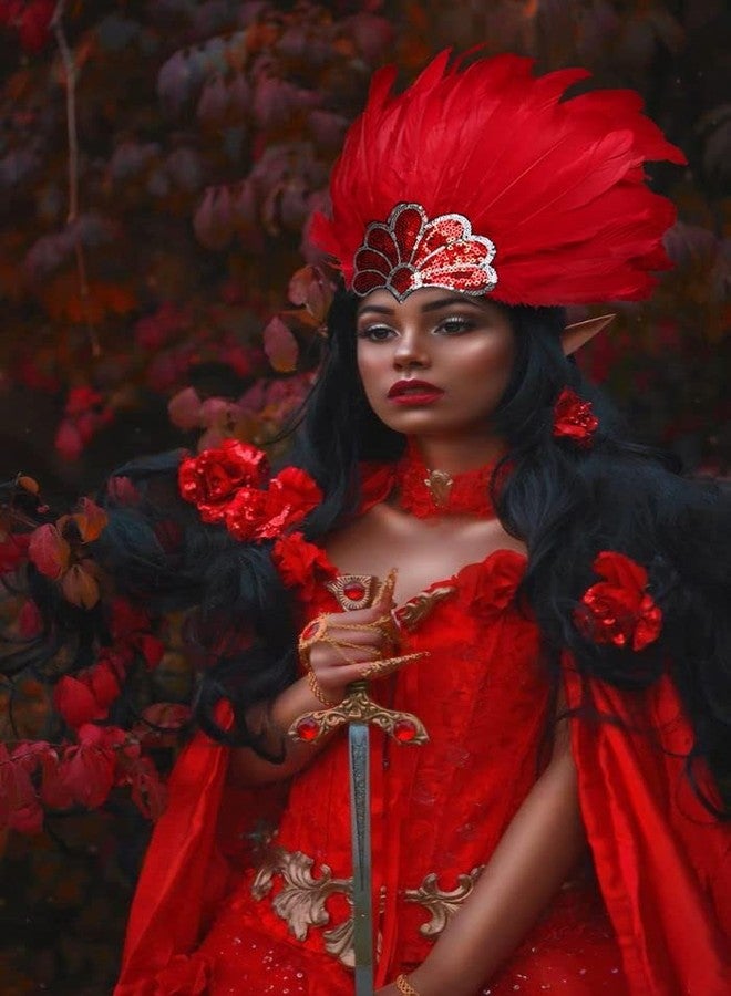 غطاء رأس نسائي من الريش من UQJE، غطاء رأس كرنفالي من الريش، غطاء رأس راقصة استعراضية، غطاء رأس لامع مزين بالريش، مناسب للهالوين - Image 2