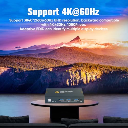 GREATHTEK USB3.0 KVM Switch 2 Port HDMI, 4K@60Hz KVM Switch 1 Monitors 2 Computers with 3 USB3.0 Ports, HDMI KVM Switches for 2 PCs Share 1 Monitors and USB Devices, Support Button Switch, EDID - Image 5