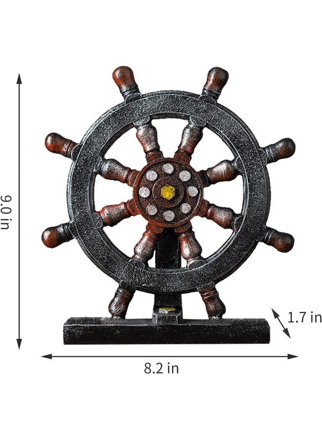 Ship Steering Wheel Boat Sculpture Decor Nautical Rudder Figurine Resin Handicraft Grey Statue Model for Bookshelf Desktop Ornaments Home Decoration (Grey) - Image 5