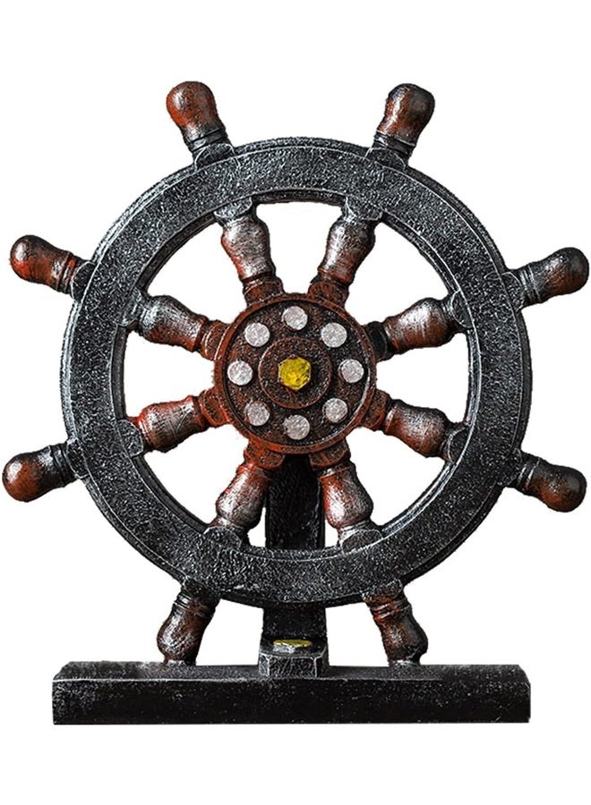 Ship Steering Wheel Boat Sculpture Decor Nautical Rudder Figurine Resin Handicraft Grey Statue Model for Bookshelf Desktop Ornaments Home Decoration (Grey) - Image 1