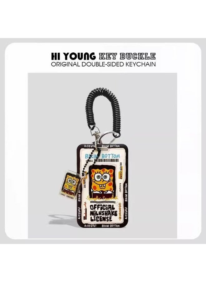 NIBEMINENT 1 - Piece SpongeBob Business Card Kpop Photo Card Holder Pendant Key Chain ID Badge Holder ID Card Holder Photo Card Protector for School ID Office ID Access Card for Women Girls 