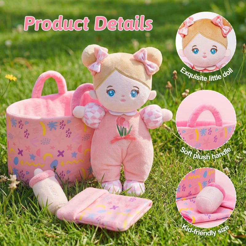 OUOZZZ Baby Doll Accessories with Soft Doll, Bassinet, Blanket and Bottle, Interactive Pretend Playset for Social Emotional Learning, Perfect Birthday Toy & Gift for 2 Year Old Girls - Image 5