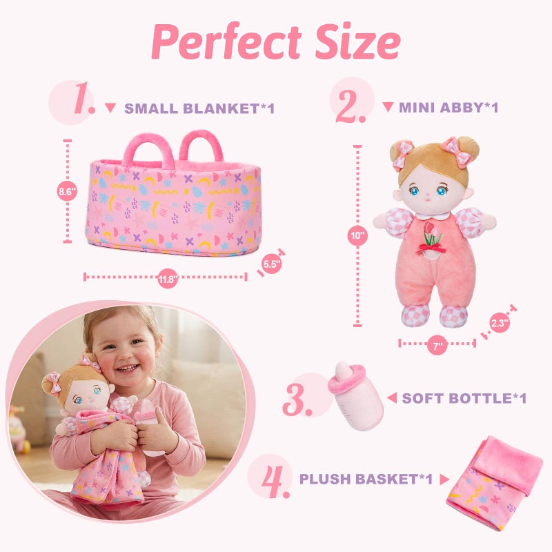 OUOZZZ Baby Doll Accessories with Soft Doll, Bassinet, Blanket and Bottle, Interactive Pretend Playset for Social Emotional Learning, Perfect Birthday Toy & Gift for 2 Year Old Girls - Image 3