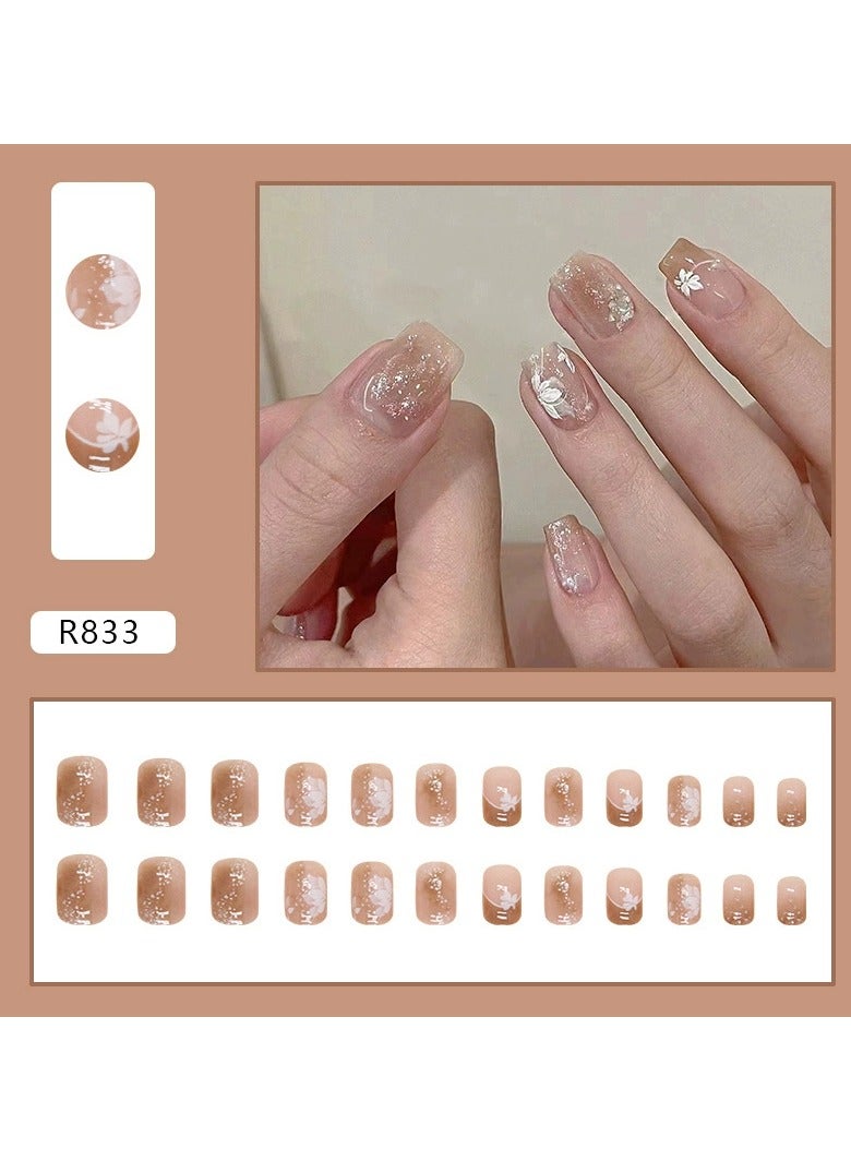 Goolsky Autumn Winter Floral Gradient Glitter French Press On Nails Short Reusable Nail Tips  - Image 1