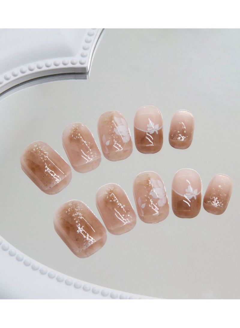 Goolsky Autumn Winter Floral Gradient Glitter French Press On Nails Short Reusable Nail Tips  - Image 2