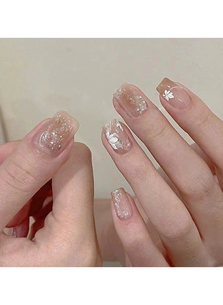 Goolsky Autumn Winter Floral Gradient Glitter French Press On Nails Short Reusable Nail Tips  - Image 3